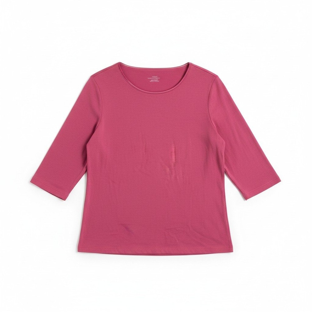 CJ Banks Womens Magenta Pink 100% Cotton‎ 3/4 Sleeve Scoop Neck Top Size X
